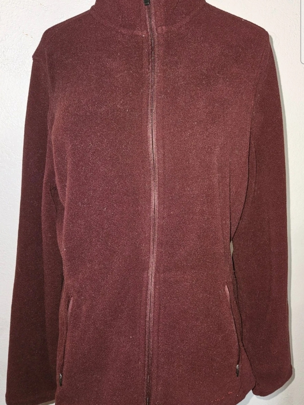 Eddie Bauer Maroon Full-Zip Medium Womens Polartec Fleece 100% Polyester